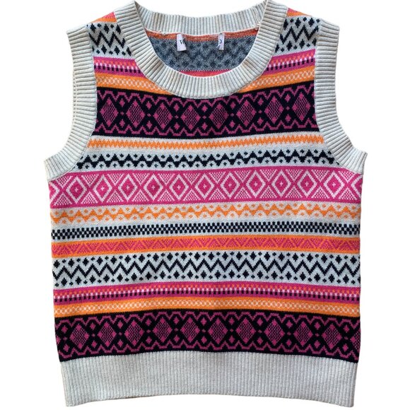 Willow & Wind Fair Isle Sweater Vest Sz S Stripes School Girl Preppy Neon Fall - Picture 1 of 8